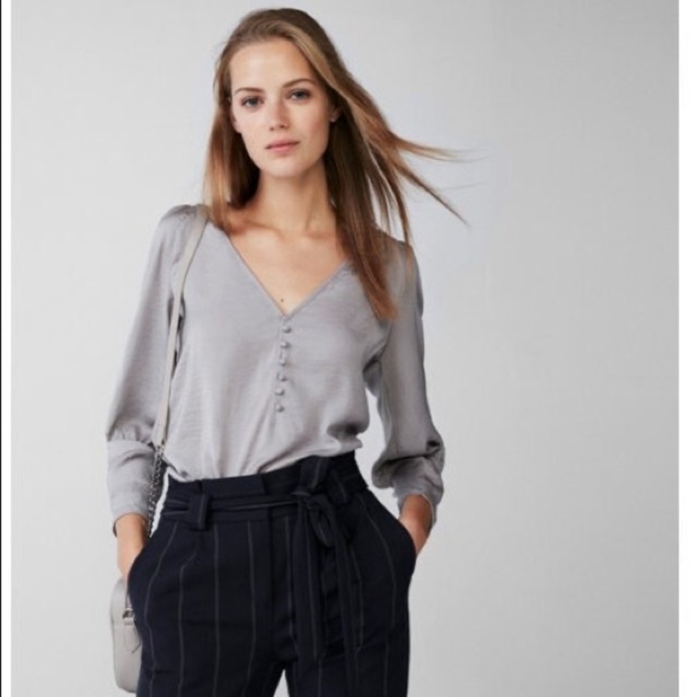 EXPRESS Satin Puff Sleeve Blouse